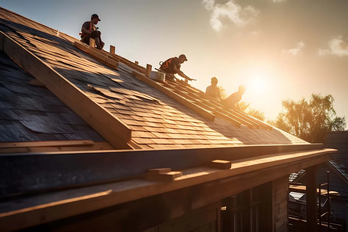 Dachdecker im Sonnenuntergang